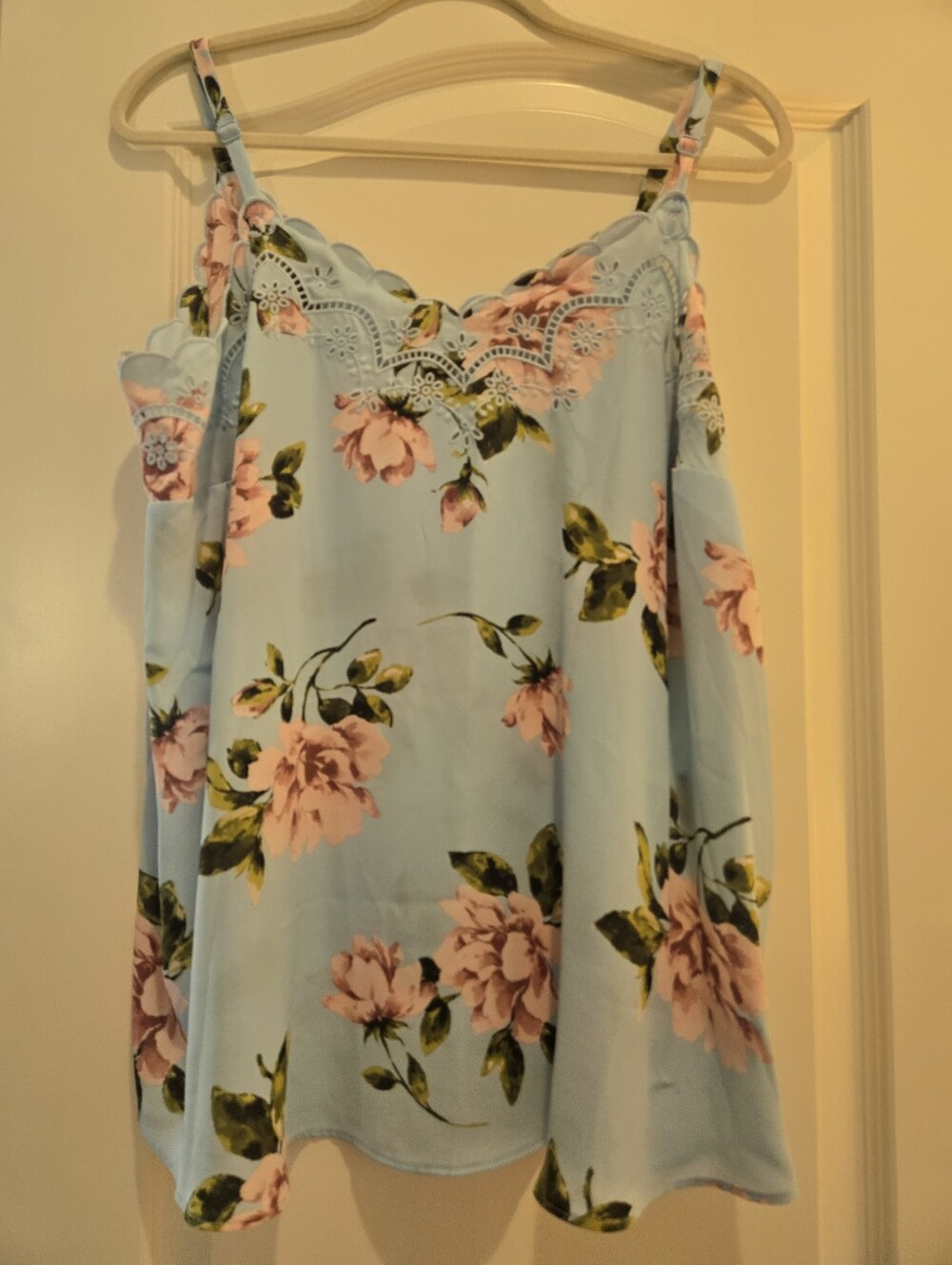 Torrid, Light Blue Floral Lace-Trim Cami Top, Size 0